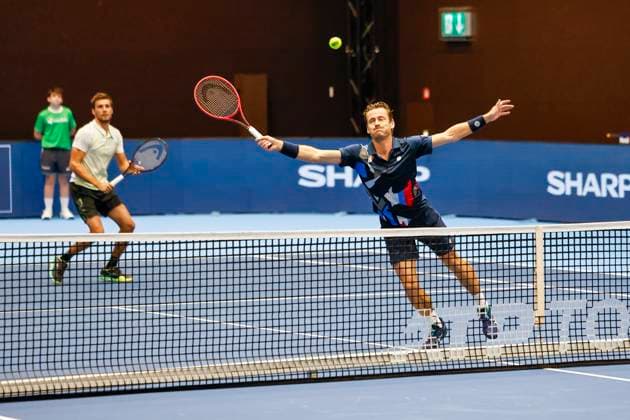 Nikola Mektic CRO and Wesley Koolhof NED , Tennis, Swiss Indoors ATP World Tour 500 , 1 8 Finals Doubles, 2024, Wesley Koolhof NED , Nikola Mektic CRO vs Francisco Cerundolo ARG , Tomas Martin Etcheverry ARG , 21 10 2024, St Jakobshalle, Basel, Switzerland Basel St Jakobshalle BS Switzerland Copyright: xGrantxHubbsx