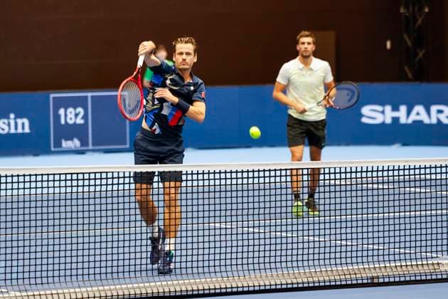 Wesley Koolhof NED and Nikola Mektic CRO , Tennis, Swiss Indoors ATP World Tour 500 , 1 8 Finals Doubles, 2024, Wesley Koolhof NED , Nikola Mektic CRO vs Francisco Cerundolo ARG , Tomas Martin Etcheverry ARG , 21 10 2024, St Jakobshalle, Basel, Switzerland Basel St Jakobshalle BS Switzerland Copyright: xGrantxHubbsx
