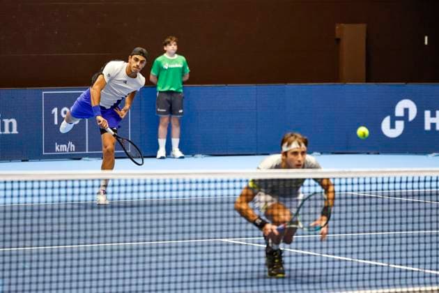 Francisco Cerundolo ARG and Tomas Martin Etcheverry ARG , Tennis, Swiss Indoors ATP World Tour 500 , 1 8 Finals Doubles, 2024, Wesley Koolhof NED , Nikola Mektic CRO vs Francisco Cerundolo ARG , Tomas Martin Etcheverry ARG , 21 10 2024, St Jakobshalle, Basel, Switzerland Basel St Jakobshalle BS Switzerland Copyright: xGrantxHubbsx