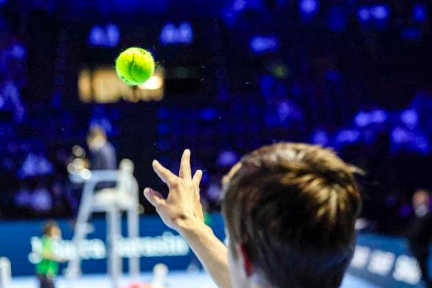 Ball boy, Match ball, Ball, Tennis ball , Tennis, Swiss Indoors ATP World Tour 500 , 1 16 Finals Singles, 2024, Ugo Humbert FRA vs Jerome Kym SUI , 21 10 2024, St Jakobshalle, Basel, Switzerland Basel St Jakobshalle BS Switzerland Copyright: xGrantxHubbsx