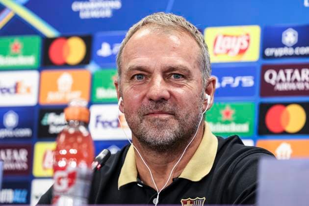 October 22, 2024, Sant Joan Despi, Barcelona, SPAIN: Hansi Flick, head coach of FC Barcelona, Barca attends his press conference, PK, Pressekonferenz during the training day of FC Barcelona ahead the UEFA Champions League, football match against Bayern Munich at Ciudad Esportiva Joan Gamper on October 22, 2024 in Sant Joan Despi, Barcelona, Spain. Sant Joan Despi SPAIN - ZUMAa181 20241022_zaa_a181_052 Copyright: xJavierxBorregox