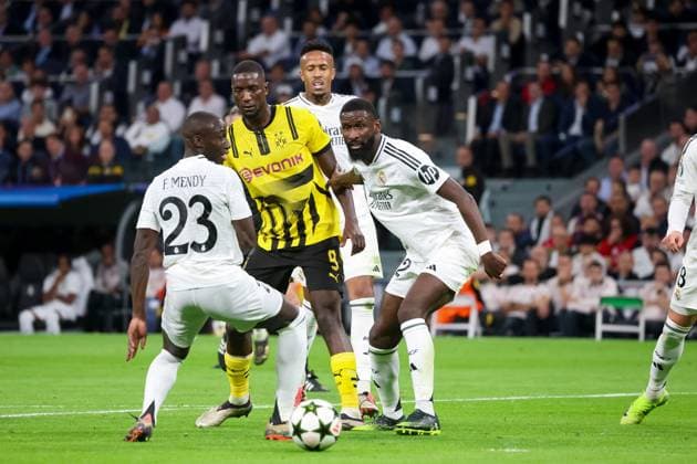 Serhou Guirassy Dortmund 9 , Antonio Ruediger Madrid 8 ESP, Real Madrid vs Borussia Dortmund, Football, Champions League, Matchday 3, 2024 2025 season, 22 10 2024 ESP, Real Madrid vs Borussia Dortmund, Football, Champions League, Matchday 3, 2024 2025 season, 22 10 2024 Madrid Copyright: xEibner-Pressefoto JoergxNiebergax EP_JNL