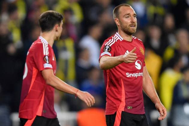 Christian Eriksen of Manchester United, ManU celebrates scoring the opening goal for their side Fenerbahce v Manchester United, UEFA Europa League, Group Stage, Football, Sukru Saracoglu Stadium, Istanbul, Turkey, 24 Oct 2024 EDITORIAL USE ONLY No use with unauthorised audio, video, data, fixture lists, club league logos or live services. Online in-match use limited to 120 images, no video emulation. No use in betting, games or single club league player publications. Copyright: xAlexxNicodim Shutterstockx 14801667bo