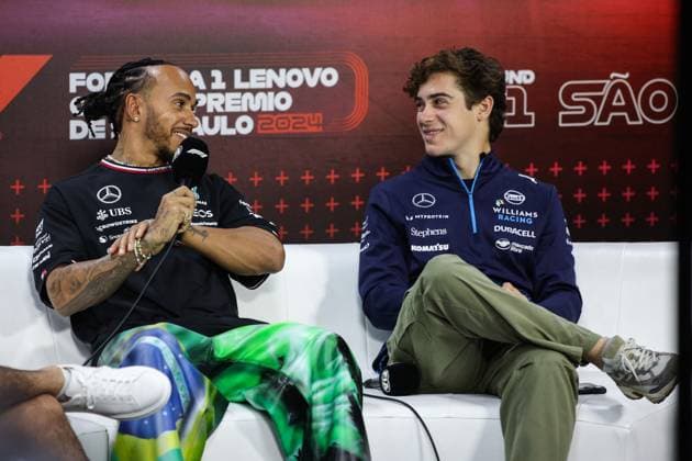 HAMILTON Lewis (gbr), Mercedes AMG F1 Team W15, portrait COLAPINTO Franco (arg), Williams Racing FW46, portrait press conference, PK, Pressekonferenz during the Formula 1 Grande Premio de Sao Paulo 2024, 21th round of the 2024 Formula One World Championship, WM, Weltmeisterschaft from November 1 to 3, 2024 on the Interlagos Circuit, in Sao Paulo, Brazil - F1 - SAO PAULO GRAND PRIX 2024 DPPI Panoramic 241031_R21_BRASILE_DP_XB3_1474