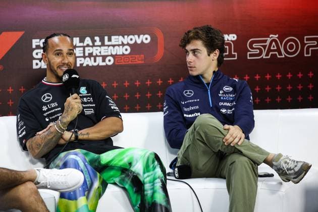 HAMILTON Lewis (gbr), Mercedes AMG F1 Team W15, portrait COLAPINTO Franco (arg), Williams Racing FW46, portrait press conference, PK, Pressekonferenz during the Formula 1 Grande Premio de Sao Paulo 2024, 21th round of the 2024 Formula One World Championship, WM, Weltmeisterschaft from November 1 to 3, 2024 on the Interlagos Circuit, in Sao Paulo, Brazil - F1 - SAO PAULO GRAND PRIX 2024 DPPI Panoramic 241031_R21_BRASILE_DP_XB3_1493
