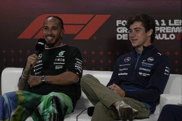 October 31, 2024, Sao Paulo, Sao Paulo, Brazil: LEWIS HAMILTON, of Mercedes AMG Petronas F1 Team (L) and FRANCO COLAPINTO, of Williams Racing, during the press conference, PK, Pressekonferenz ahead of the Grand Prix Sao Paulo of Formula 1 2024 at Interlagos autodrome in Sao Paulo, Brazil, on October, 31. The grand prix will be celebrated on Sunday, November 3. Sao Paulo Brazil - ZUMAl146 20241031_aaf_l146_013 Copyright: xPauloxLopesx