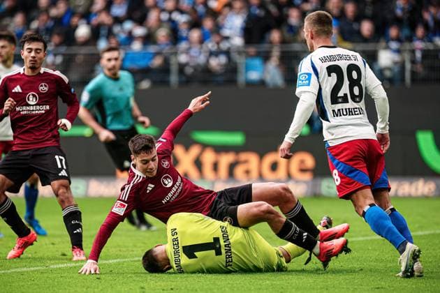 Goal shot goal chance Stefanos Tzimas 1 FC Nuernberg, 09 , Daniel Heuer Fernandes Hamburger SV, 01 haelt GER, Hamburger SV vs 1 FC Nuernberg, Football, 2 Bundesliga, Matchday 11, Season 2024 2025, 03 11 2024 DFL REGULATES PROHIBIT ANY USE OF PHOTOGRAPHS AS IMAGE SEQUENCES AND OR QUASI VIDEO GER, Hamburger SV vs 1 FC Nuernberg, Football, 2 Bundesliga, Matchday 11, Season 2024 2025, 03 11 2024 Hamburg Copyright: xEibner-Pressefoto MarcelxvonxFehrnx EP_MFN