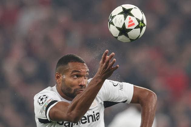 Jonathan Tah of Bayer 04 Leverkusen heads the ball Liverpool v Bayer 04 Leverkusen, UEFA Champions League, Group Stage, Football, Anfield, Liverpool, UK - 05 Nov 2024 EDITORIAL USE ONLY No use with unauthorised audio, video, data, fixture lists, club league logos or live services. Online in-match use limited to 120 images, no video emulation. No use in betting, games or single club league player publications. Copyright: xPaulxCurrie Shutterstockx 14863785aq