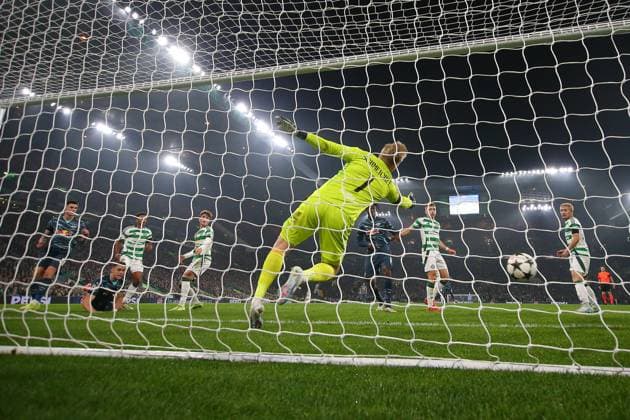 Celtic Glasgow RB Leipzig Champions League Glasgow, 05 11 2024, Celtic Park, Football, UEFA Champions League, Matchday 4 , Celtic Glasgow vs RB Leipzig , In picture Goal for Leipzig, Christoph Baumgartner 14, RB Leipzig scores to 0 1 against goalkeeper Kasper Schmeichel 1, Celtic , Only editorial use Photo intended for editorial use only , UEFA regulations prohibit any use of photographs as image sequences and or quasi video ,