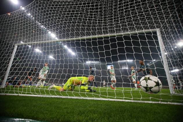 Celtic Glasgow RB Leipzig Champions League Glasgow, 05 11 2024, Celtic Park, Football, UEFA Champions League, Matchday 4 , Celtic Glasgow vs RB Leipzig , In picture Goal for Leipzig, Christoph Baumgartner 14, RB Leipzig scores to 0 1 against goalkeeper Kasper Schmeichel 1, Celtic , Only editorial use Photo intended for editorial use only , UEFA regulations prohibit any use of photographs as image sequences and or quasi video ,