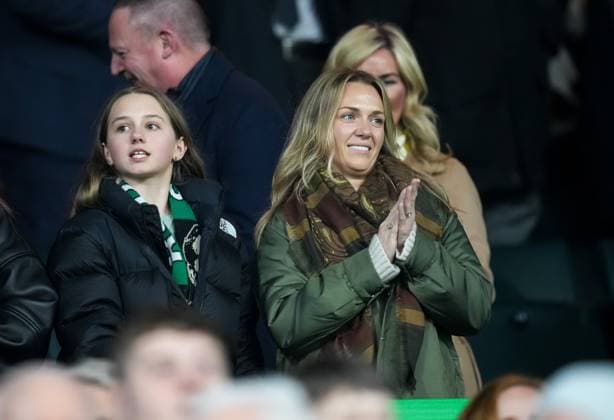 Brendan Rodgers wife Charlotte in the Directors Box with her daughter. Celtic v RB Leipzig, UEFA Champions League, Group Stage, Football, Celtic Park, Glasgow, Scotland, UK - 05 Nov 2024 EDITORIAL USE ONLY No use with unauthorised audio, video, data, fixture lists, club league logos or live services. Online in-match use limited to 120 images, no video emulation. No use in betting, games or single club league player publications. Copyright: xStuartxWallace Shutterstockx 14863772bo