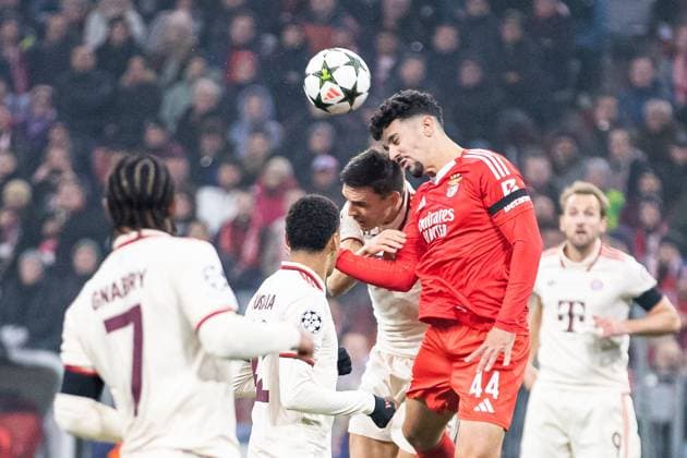 Header by Tomas A SL Benfica Lisbon, 44 and Joao Palhinha FC Bayern Muenchen, 16 GER, FC Bayern Muenchen vs SL Benfica Lisbon, Football, Champions League, Matchday 4, Season 2024 2025, 06 11 2024 DFB DFL REGULATIONS PROHIBIT ANY USE OF PHOTOGRAPHS AS IMAGE SEQUENCES AND OR QUASI VIDEO GER, FC Bayern Muenchen vs SL Benfica Lisbon, Football, Champions League, Matchday 4, Season 2024 2025, 06 11 2024 Muenchen Copyright: xEibner-Pressefoto RogerxBuerkex EP_RBE