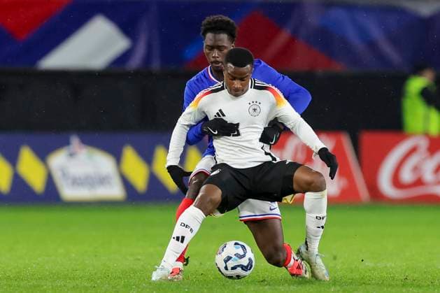 Youssoufa Moukoko Germany and Soungoutou Magassa France battle for the ball, International Friendly, France U21 v Germany U21, Stade du Hainaut, November 19, 2024 in Valenciennes, France Photo by Marco Steinbrenner DeFodi Images Youssoufa Moukoko Germany and Soungoutou Magassa France battle for the ball, International Friendly, France U21 v Germany U21, Stade du Hainaut, November 19, 2024 in Valenciennes, France Photo by Marco Steinbrenner DeFodi Images Defodi 700 fra ger 20241119 173 Defodi-700 not used in POL SRB CRO FRA GBR NED ITA USA