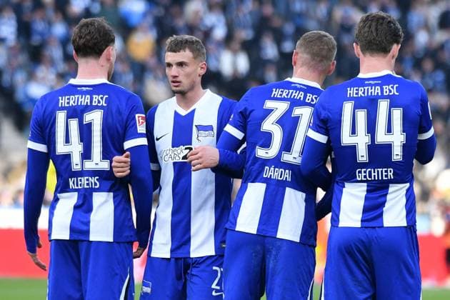 Pascal Klemens Hertha BSC Berlin, 41 , Michael Cuisance Hertha BSC Berlin, 27 , Marton Dardai Hertha BSC Berlin, 31 , Linus Gechter Hertha BSC Berlin, 44 GER, Hertha BSC vs SSV Ulm 1846, Football, 2 Bundesliga, Season 2024 2025, Matchday 13, 23 11 2024 DFL REGULATES PROHIBIT ANY USE OF PHOTOGRAPHS AS IMAGE SEQUENCES AND OR QUASI VIDEO GER, Hertha BSC vs SSV Ulm 1846, Football, Bundesliga 2, Season 2024 2025, Matchday 13, 23 11 2024 Berlin Copyright: xEibner-Pressefoto RyanxSleimanx EP_RSN