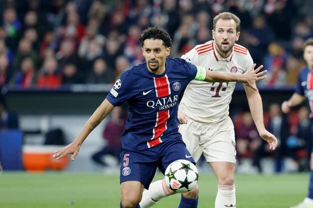 Picture from l Marquinhos FC Paris Saint Germain, 5 and Harry Kane FC Bayern Muenchen, 9 , 26 11 2024, Football, UEFA Champions League, Bayern Muenchen Paris St Germain, GER, Muenchen, Allianz Arena, DFL REGULATIONS PROHIBIT ANY USE OF PHOTOGRAPHS AS IMAGE SEQUENCES AND OR QUASI VIDEO Copyright: HMBxMedia xHeikoxBecker
