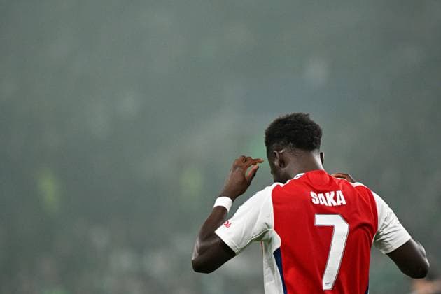 Bukayo Saka of Arsenal reacts Sporting Lisbon v Arsenal, UEFA Champions League, Group Stage, Football, Estadio Jose Alvalade, Lisbon, Portugal - 26 Nov 2024 EDITORIAL USE ONLY No use with unauthorised audio, video, data, fixture lists, club league logos or live services. Online in-match use limited to 120 images, no video emulation. No use in betting, games or single club league player publications. Copyright: xZedxJameson Shutterstockx 14940177bq