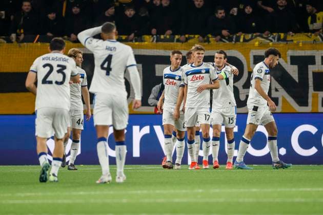 Goal celebration Atalanta Bergamo at 1 4 by Mateo Retegui Atalanta Bergamo, 32 , Soccer, UEFA Champions League, Matchday 5, 2024 2025, Young Boys Bern vs Atalanta Bergamo, 26 11 2024, Stadion Wankdorf, Bern, Switzerland Bern Stadion Wankdorf Canton Bern Switzerland Copyright: xGrantxHubbsx