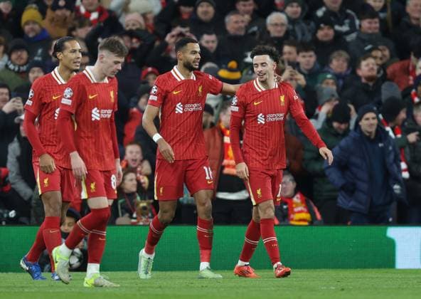 - Liverpool v Real Madrid, UEFA Champions League, League Phase, Anfield Stadium, Liverpool, UK - 27th November 2024. Daniel Weir Crystal Pix GOAL 2-0, Cody Gakpo of Liverpool goal celebration. - Liverpool v Real Madrid, UEFA Champions League, League Phase, Anfield Stadium, Liverpool, UK - 27th November 2024. Daniel Weir Crystal Pix Liverpool Anfield Stadium UK Copyright: xDanxWeirx CP_Liverpool_Real_Madrid_28