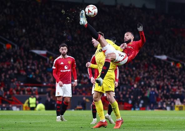 Noussair Mazraoui of Manchester United, ManU Manchester United v Bodo Glimt, UEFA Europa League, Group Stage, Football, Old Trafford, Manchester, UK - 28 Nov 2024 EDITORIAL USE ONLY No use with unauthorised audio, video, data, fixture lists, club league logos or live services. Online in-match use limited to 120 images, no video emulation. No use in betting, games or single club league player publications. Copyright: xMattxWest Shutterstockx 14945052aq
