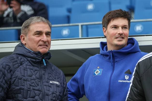 Stefan Kuntz Hamburger SV, Sports Director and Merlin Polzin Hamburger SV, Interim Coach , Karlsruher SC vs Hamburger SV, Football, 2 Bundesliga, Matchday 14, 2024 2025, 01 12 2024, DFL REGULATES PROHIBIT ANY USE OF PHOTOGRAPHS AS IMAGE SEQUENCES AND OR QUASI VIDEO, Karlsruher SC vs Hamburger SV, Football, 2 Bundesliga, Matchday 14, 2024 2025, 01 12 2024 Karlsruhe Copyright: xEibner-Pressefoto JanxPrihodax EP_JPA