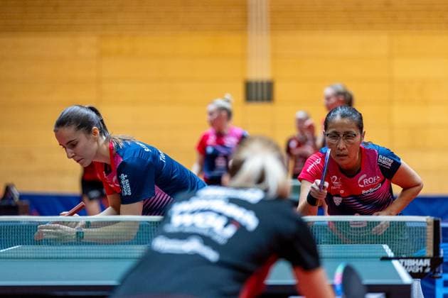 Laura Tiefenbrunner, SV DJK Kolbermoor duel with Qianhong Gotsch, SV DJK Kolbermoor against Muehlbach, Kathrin ttc Berlin eastside and Griesel, Mia ttc Berlin eastside , SV DJK Kolbermoor vs TTC Berlin eastside , Table Tennis, 1 Bundesliga Women, 7 Matchweek, 2024 2025, 06 12 2024, SV DJK Kolbermoor vs TTC Berlin eastside , Table Tennis, 1 Bundesliga Women, 7 Matchweek, 2024 2025, 06 12 2024, Kolbermoor Copyright: xEibner-Pressefoto MateuszxJopx EP_MJP