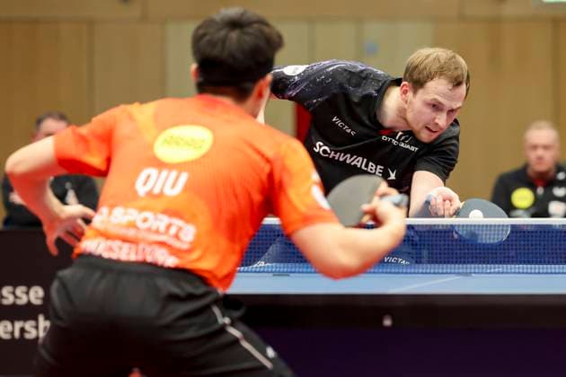 Dang Qiu Borussia Duesseldorf and Benedikt Duda TTC Schwalbe Bergneustadt battle for the ball, 1 German mens table tennis league, TTC Schwalbe Bergneustadt vs Borussia Duesseldorf, Burstenhalle on December 11, 2024 in Bergneustadt, Germany Photo by Marco Steinbrenner DeFodi Images Dang Qiu Borussia Duesseldorf and Benedikt Duda TTC Schwalbe Bergneustadt battle for the ball, 1 Tischtennis Bundesliga der Herren, TTC Schwalbe Bergneustadt vs Borussia Duesseldorf, Burstenhalle, December 11, 2024 in Bergneustadt, Germany Photo by Marco Steinbrenner DeFodi Images Defodi 700 berg dus 20241211 084 Defodi-700