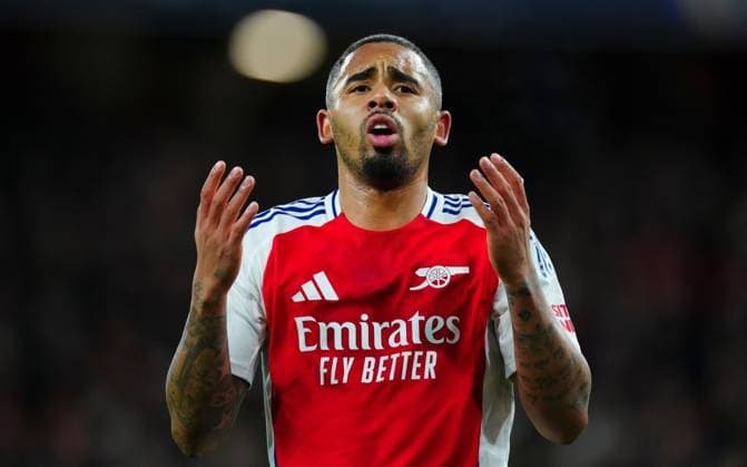 Gabriel Jesus of Arsenal reacts after missing a chance Arsenal v Monaco, UEFA Champions League, Group Stage, Football, Emirates Stadium, London, UK - 11 Dec 2024 EDITORIAL USE ONLY No use with unauthorised audio, video, data, fixture lists, club league logos or live services. Online in-match use limited to 120 images, no video emulation. No use in betting, games or single club league player publications. Copyright: xJavierxGarcia Shutterstockx 14984979k