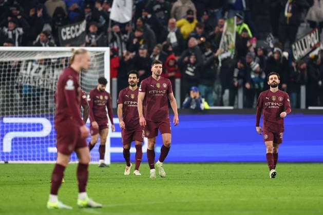 Manchester City players dejected after Weston McKennie of Juventus scored their second goal Juventus v Manchester City, UEFA Champions League, Group Stage, Football, Allianz Stadium, Turin, Italy - 11 Dec 2024 EDITORIAL USE ONLY No use with unauthorised audio, video, data, fixture lists, club league logos or live services. Online in-match use limited to 120 images, no video emulation. No use in betting, games or single club league player publications. Copyright: xSimonxDael Shutterstockx 14984981ax