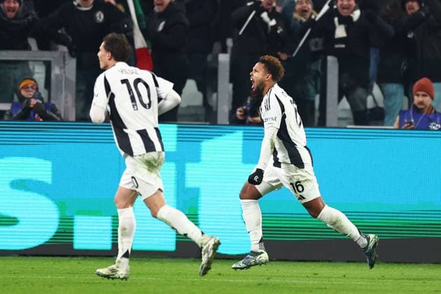 Weston McKennie of Juventus celebrates after scoring a goal (2-0) Juventus v Manchester City, UEFA Champions League, Group Stage, Football, Allianz Stadium, Turin, Italy - 11 Dec 2024 EDITORIAL USE ONLY No use with unauthorised audio, video, data, fixture lists, club league logos or live services. Online in-match use limited to 120 images, no video emulation. No use in betting, games or single club league player publications. Copyright: xSimonxDael Shutterstockx 14984981ar