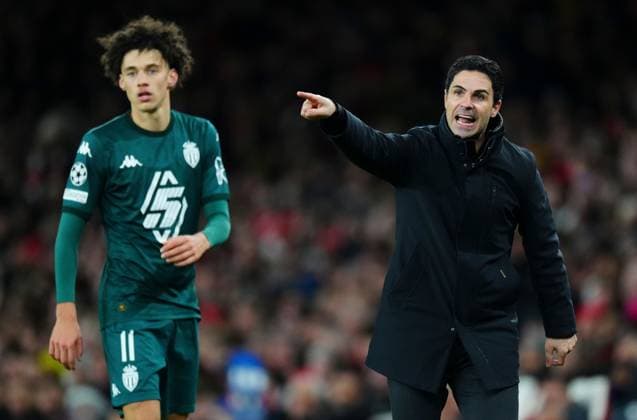 Arsenal manager Mikel Arteta points towards Maghnes Akliouche of Monaco Arsenal v Monaco, UEFA Champions League, Group Stage, Football, Emirates Stadium, London, UK - 11 Dec 2024 EDITORIAL USE ONLY No use with unauthorised audio, video, data, fixture lists, club league logos or live services. Online in-match use limited to 120 images, no video emulation. No use in betting, games or single club league player publications. Copyright: xJavierxGarcia Shutterstockx 14984979dr