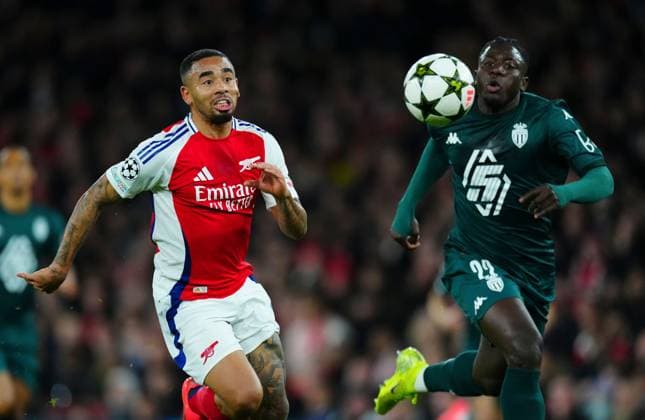 Gabriel Jesus of Arsenal and Mohammed Salisu of Monaco Arsenal v Monaco, UEFA Champions League, Group Stage, Football, Emirates Stadium, London, UK - 11 Dec 2024 EDITORIAL USE ONLY No use with unauthorised audio, video, data, fixture lists, club league logos or live services. Online in-match use limited to 120 images, no video emulation. No use in betting, games or single club league player publications. Copyright: xJavierxGarcia Shutterstockx 14984979dy