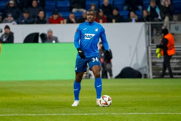 Stanley Nsoki TSG Hoffenheim, 34 on the ball , Football, UEFA Europa League, Matchday 6, 2024 2025, TSG Hoffenheim vs FCSB Bucharest, 12 12 2024, Rhein Neckar Arena, Sinsheim, Germany Sinsheim Rhein Neckar Arena Baden Württemberg Germany Copyright: xGrantxHubbsx