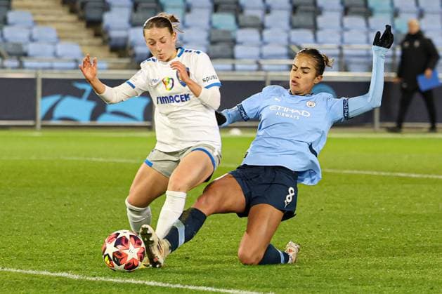 Mary Fowler of Manchester City has her shot blocked Manchester City Women v St Polten Women, UEFA Women s Champions League, Group D, Football, Joie Stadium , Manchester, UK, 12 Dec 2024 EDITORIAL USE ONLY No use with unauthorised audio, video, data, fixture lists, club league logos or live services. Online in-match use limited to 120 images, no video emulation. No use in betting, games or single club league player publications. Copyright: xPaulxCurrie Shutterstockx 14985241w