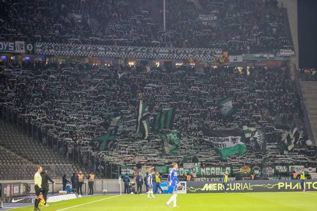 13 12 2024, xtgx, Soccer 2 Bundesliga, Hertha BSC Berlin Preussen Muenster emspor, v l symbol photo, symbol image, symbol, fans, spectators, audience, Muenster DFL DFB REGULATIONS PROHIBIT ANY USE OF PHOTOGRAPHS as IMAGE SEQUENCES and or QUASI VIDEO Berlin