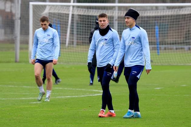 DEU, DFL, 2 FBL Hertha BSC, Training, 17 12 2024, Sportforum, Berlin, DEU, DFL, 2 FBL Hertha BSC, Training, im Bild Gustav Christensen Hertha BSC Berlin 26 , Ibrahim Maza Hertha BSC Berlin 10 DFL regulations prohibit any use of Photographs as image sequences and or quasi video Foto Juergen Engler nordphoto GmbH nordphotoxGmbHx xEngler nph00076