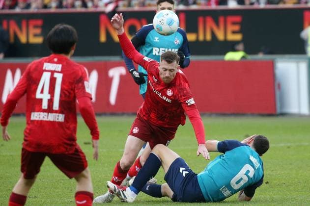 Jannik Mause 18, FC Kaiserslautern , Eric Martel 6, FC Köln 22 12 2024, Football, 2 Bundesliga, 1 FC Kaiserslautern 1 FC Köln, 17 Matchday, Season 2024 25, Fritz Walter Stadion, Kaiserslautern, Germany, zmdz, DFB DFL regulations prohibit any use of photographs as image sequences and or quasi video 1 FC Kaiserslautern 1 FC Köln