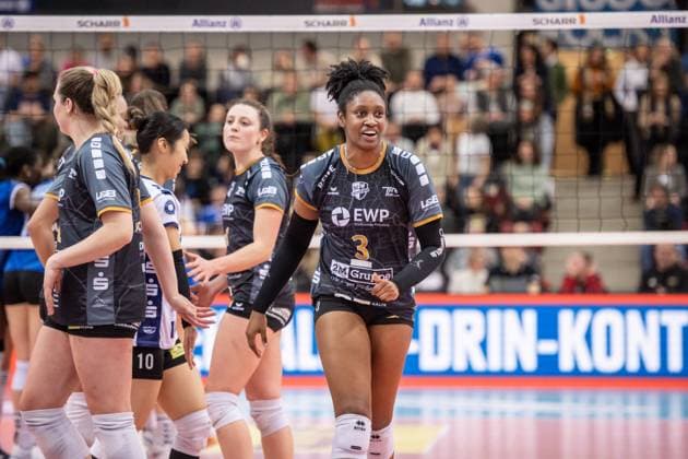 Danielle Harbin SC Potsdam, 03 GER, Allianz MTV Stuttgart SC Potsdam, Volleyball Bundesliga, VBL, 2024 2025 season, 04 01 2025 GER, Allianz MTV Stuttgart SC Potsdam, Volleyball Bundesliga, VBL, 2024 2025 season, 04 01 2025 Stuttgart Copyright: xSandyxDinkelackerx EP_SDR
