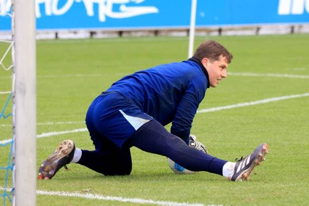 DEU, DFL, 2 FBL Hertha BSC, Training, 14 01 2025, Sportforum, Berlin, DEU, DFL, 2 FBL Hertha BSC, Training, im Bild Tjark Ernst Hertha BSC Berlin 1 DFL regulations prohibit any use of Photographs as image sequences and or quasi video Foto Juergen Engler nordphoto GmbH nordphotoxGmbHx xEngler nph00076