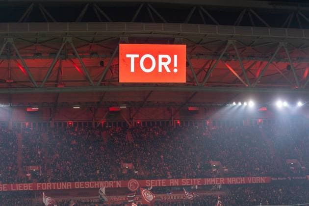 The monitor in the stadium shows the indication Goal, after the 1 0 by Myronvan Brederode Fortuna Duesseldorf, 10 , GER Fortuna Duesseldorf vs SV Darmstadt 98, Soccer, 2 Bundesliga, Matchday 18, Season 2024 2025, 17 01 2025 DFB DFL REGULATIONS PROHIBIT ANY USE OF PHOTOGRAPHS AS IMAGE SEQUENCES AND OR QUASI VIDEO, GER Fortuna Duesseldorf vs SV Darmstadt 98, Football, 2 Bundesliga, Matchday 18, Season 2024 2025, 17 01 2025 Duesseldorf Copyright: xEibner-Pressefoto FabianxFriesex EP_FFE