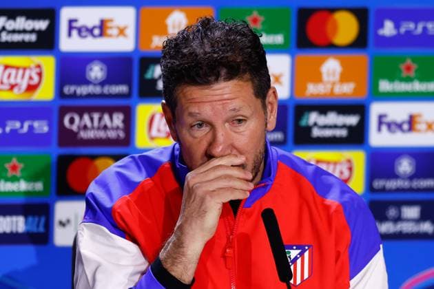 January 20, 2025, Madrid, Madrid, SPAIN: Diego Pablo Simeone, head coach of Atletico de Madrid, attends his press conference, PK, Pressekonferenz ahead of the UEFA Champions League, football match against Bayer 04 Leverkusen, at Riyadh Air Metropolitano on January 20, 2025, in Madrid, Spain. Madrid SPAIN - ZUMAa181 20250120_zaa_a181_058 Copyright: xDennisxAgyemanx