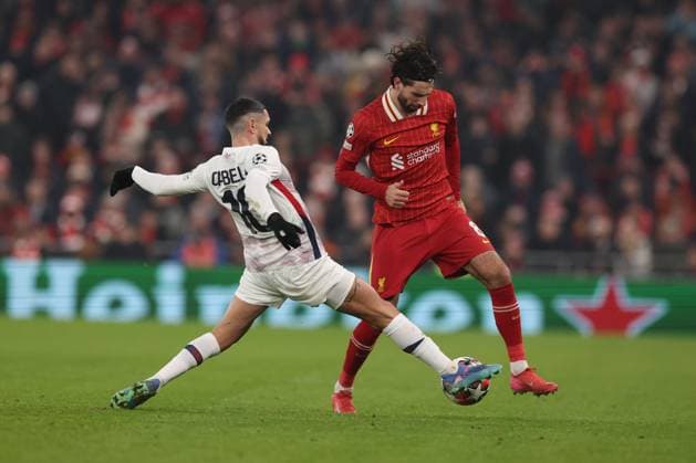 RÃ my Cabella of Lille and Dominik Szoboszlai of Liverpool Liverpool v Lille, UEFA Champions League, Group Stage, Football, Anfield, Liverpool, UK - 21 Jan 2025 EDITORIAL USE ONLY No use with unauthorised audio, video, data, fixture lists, club league logos or live services. Online in-match use limited to 120 images, no video emulation. No use in betting, games or single club league player publications. Copyright: xPaulxCurrie Shutterstockx 15108882ab