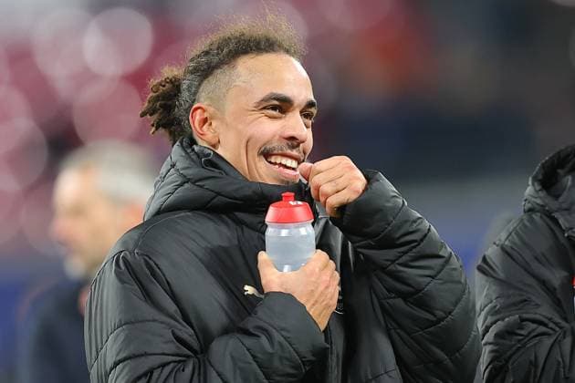 RB Leipzig Sporting Lisbon Champions League Leipzig, 22 01 2025, Red Bull Arena, Football, Men, Season 2024 2025, UEFA Champions League, Matchday 7 , RB Leipzig Sporting Lisbon 2 1 1 0 , In the picture Yussuf Yurary Poulsen 9, RB Leipzig ,