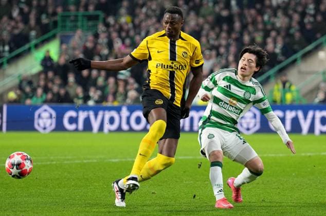 cel8 Celtic s Kyogo Furuhashi and Mohamed Ali Camara of BSC Young Boys during UEFA Champions League - Match Day 7 of 8 between Celtic FC and BSC Young Boys at Celtic Park, on 22nd January 2025 in Glasgow, Scotland. (Picture by Mark Runnacles) Celtic v Young Boys, UEFA Champions League, Group Stage, Football, Celtic Park, Glasgow, UK - 22 Jan 2025 EDITORIAL USE ONLY No use with unauthorised audio, video, data, fixture lists, club league logos or live services. Online in-match use limited to 120 images, no video emulation. No use in betting, games or single club league player publications. Copyright: xMarkxRunnacles Shutterstockx 15108894al