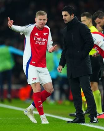 Arsenal manager Mikel Arteta with Oleksandr Zinchenko Arsenal v Dinamo Zagreb, UEFA Champions League, Group Stage, Football, Emirates Stadium, London, UK - 22 Jan 2025 EDITORIAL USE ONLY No use with unauthorised audio, video, data, fixture lists, club league logos or live services. Online in-match use limited to 120 images, no video emulation. No use in betting, games or single club league player publications. Copyright: xJavierxGarcia Shutterstockx 15108893cd