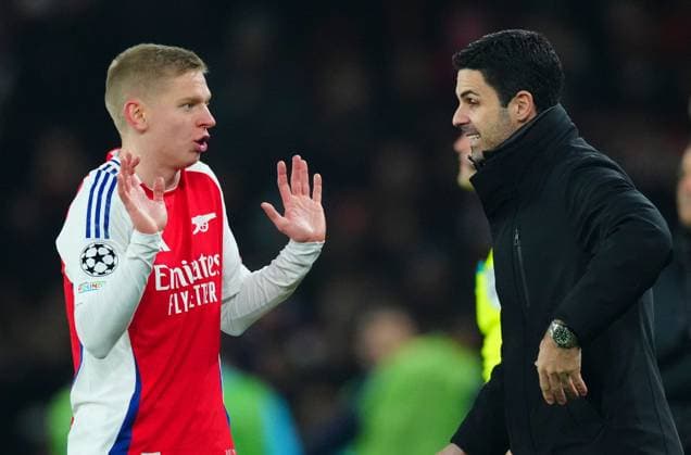 Arsenal manager Mikel Arteta with Oleksandr Zinchenko Arsenal v Dinamo Zagreb, UEFA Champions League, Group Stage, Football, Emirates Stadium, London, UK - 22 Jan 2025 EDITORIAL USE ONLY No use with unauthorised audio, video, data, fixture lists, club league logos or live services. Online in-match use limited to 120 images, no video emulation. No use in betting, games or single club league player publications. Copyright: xJavierxGarcia Shutterstockx 15108893by