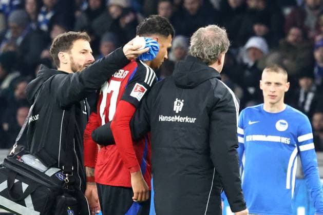 DEU, DFL, 2 FBL, Hertha BSC vs Hambuerger SV, 25 01 2025, Berliner Olympiastadion, Berlin, DEU, DFL, 2 FBL, Hertha BSC vs Hambuerger SV, im Bild Davie Selke Hamburger SV 27 violates DFL regulations prohibit any use of Photographs as image sequences and or quasi video Foto Juergen Engler nordphoto GmbH nordphotoxGmbHx xEngler nph00076