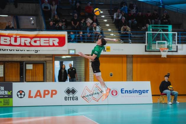 Alexander Duncan Thibault TV Buehl, 09 on attack, Barock Volleys MTV Ludwigsburg vs TV Buehl, Volleyball, 2 Volleyball Bundesliga, 2 BLM Sued, Men, 15 Matchday, Season 2024 2025, 26 01 2025, Barock Volleys MTV Ludwigsburg vs TV Buehl, Volleyball, 2 Volleyball Bundesliga, 2 BLM Sued, Men, 15 Matchday, Season 2024 2025, 26 01 2025 Ludwigsburg Copyright: xEibner-Pressefoto LarsxNeumannx EP_LNN