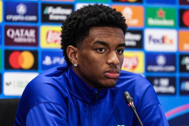 January 28, 2025, Sant Joan Despi, Barcelona, SPAIN: Alejandro Balde attends his press conference, PK, Pressekonferenz during the training day of FC Barcelona, Barca ahead the UEFA Champions League, football match against Atalanta BC at Ciudad Esportiva Joan Gamper on January 28, 2025 in Sant Joan Despi, Barcelona, Spain. Sant Joan Despi SPAIN - ZUMAa181 20250128_zaa_a181_041 Copyright: xJavierxBorregox