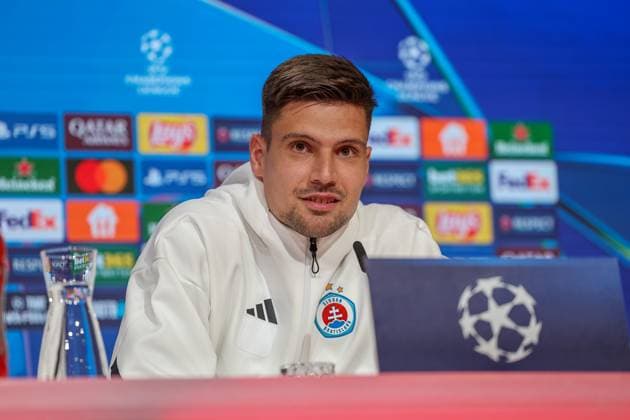 Dominik Takac (SK Slovan Bratislava, 71) bei der Pressekoferenz, GER, Internationale Pressekonferenz, SK Slovan Bratislava, Fussball, UEFA Champions League, 8. Spieltag, Saison 2024 2025, 28.01.2025, GER, Internationale Pressekonferenz, SK Slovan Bratislava, Fussball, UEFA Champions League, 8. Spieltag, Saison 2024 2025, 28.01.2025 Muenchen Copyright: xEibner-Pressefoto JennixMaulx EP_JML