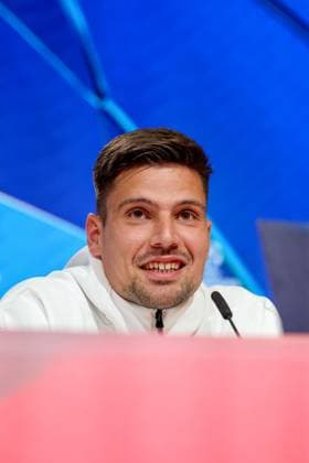 Dominik Takac SK Slovan Bratislava, 71 at the press conference, GER, International press conference, SK Slovan Bratislava, Football, UEFA Champions League, Matchday 8, 2024 2025 season, 28 01 2025, GER, International press conference, SK Slovan Bratislava, Football, UEFA Champions League, Matchday 8, 2024 2025 season, 28 01 2025 Munich Copyright: xEibner-Pressefoto JennixMaulx EP_JML